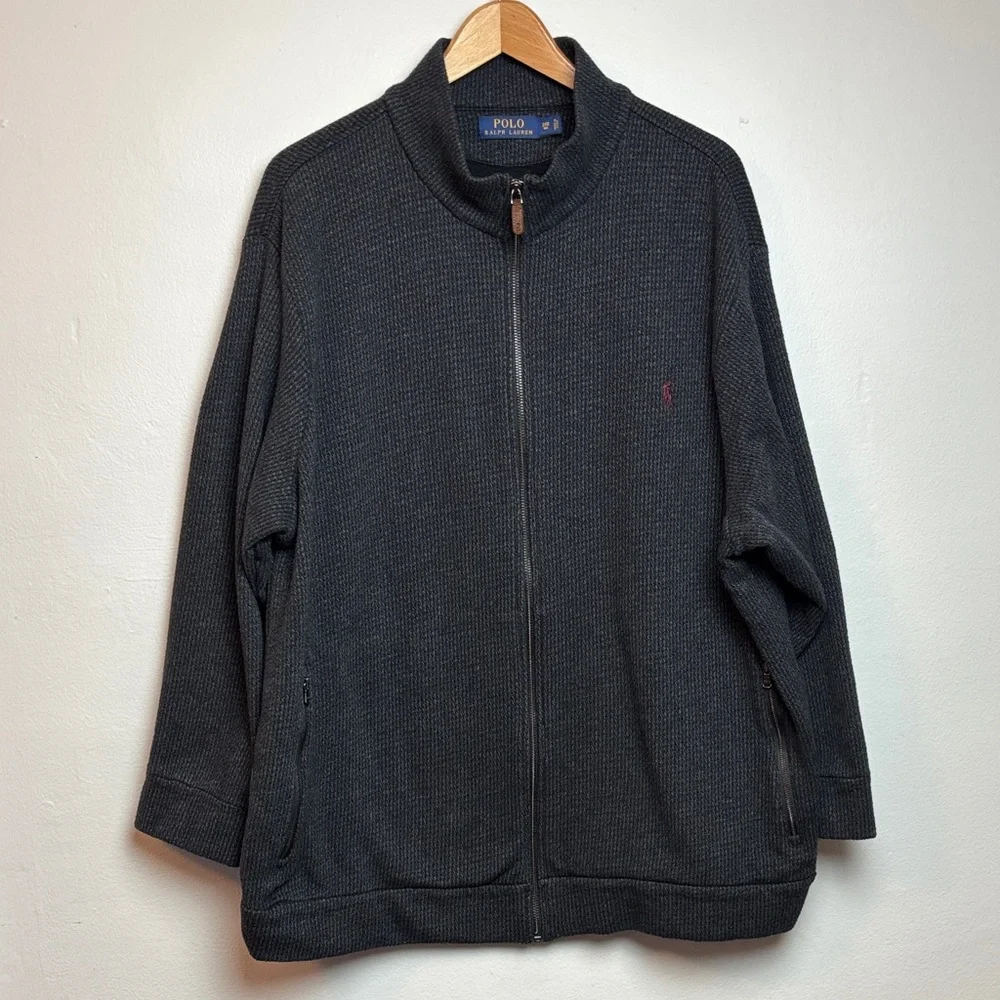 Polo Ralph Lauren Men’s 2XB‎ Knit Full Zip Cardigan Sweater Gray Big Preppy